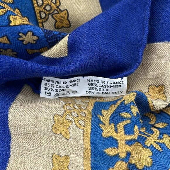 HERMES Carrejean/Shawl Carre 140 - Blue Beige Multi Cashmere Silk Scarf - Picture 4 of 5